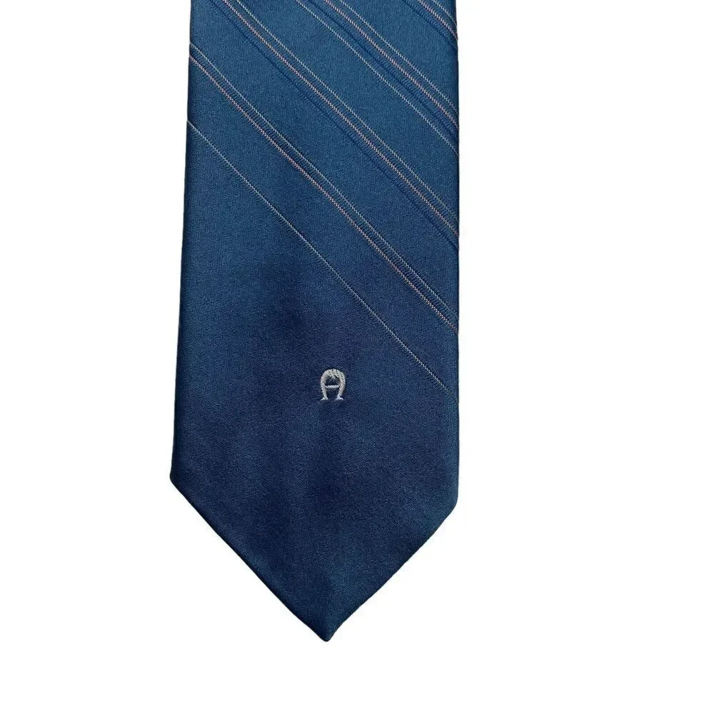Vintage Etienne Aigner Necktie Mens Tie Silk Blue Striped Office Preppy